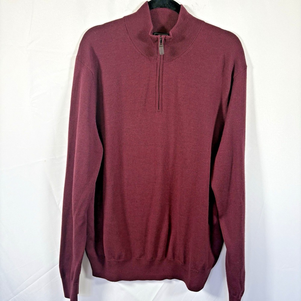 Jos. A. Bank light sweater size XL 1/4 zip maroon merino wool